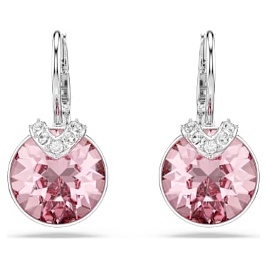Bella V drop earrings, Round cut, Pink, Rhodium plated - Swarovski, 5734235