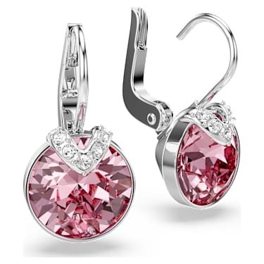 Bella V drop earrings, Round cut, Pink, Rhodium plated - Swarovski, 5734235