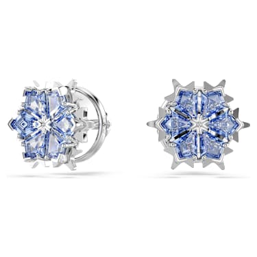 Magic stud earrings, Snowflake, Blue, Rhodium plated - Swarovski, 5734242