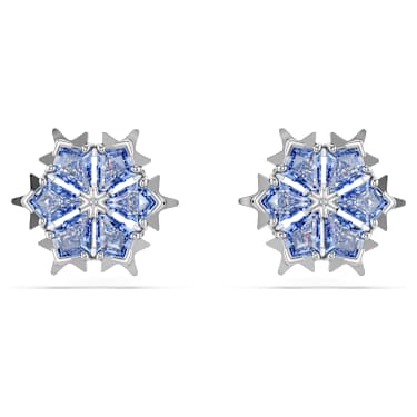 Magic stud earrings, Snowflake, Blue, Rhodium plated - Swarovski, 5734242