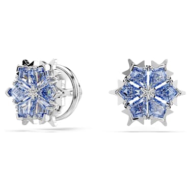 Magic stud earrings, Snowflake, Blue, Rhodium plated - Swarovski, 5734242