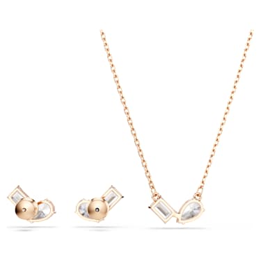 Mesmera เซ็ต, เจียระไนทรงลูกแพร์, เขียว, เคลือบโทนสีโรสโกลด์ - Swarovski, 5734246