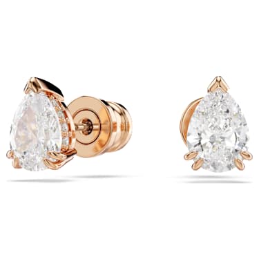 Cercei stud Stilla, Tăietură în formă de pară, Albi, Finisaj din aur roz de 18k - Swarovski, 5734248