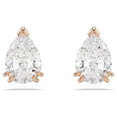 Uhančki Stilla, Hruškasti rez, Beli, Prevleka rožnato zlatega odtenka - Swarovski, 5734248