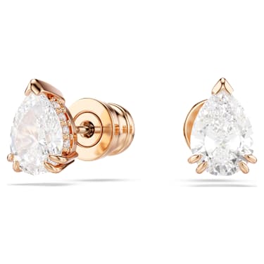Uhančki Stilla, Hruškasti rez, Beli, Prevleka rožnato zlatega odtenka - Swarovski, 5734248