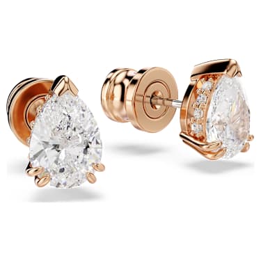 Uhančki Stilla, Hruškasti rez, Beli, Prevleka rožnato zlatega odtenka - Swarovski, 5734248