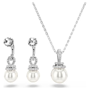Originally 套装, 密镶, 仿水晶珍珠, 白色, 镀铑 - Swarovski, 5734280