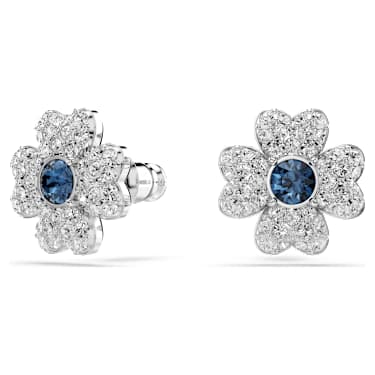 Symbolica stud earrings, Clover, Blue, Rhodium plated - Swarovski, 5734545