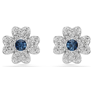 Symbolica stud earrings, Clover, Blue, Rhodium plated - Swarovski, 5734545