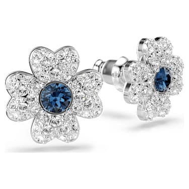 Symbolica stud earrings, Clover, Blue, Rhodium plated - Swarovski, 5734545