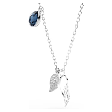 Symbolica necklace, Wings, Blue, Rhodium plated - Swarovski, 5734554