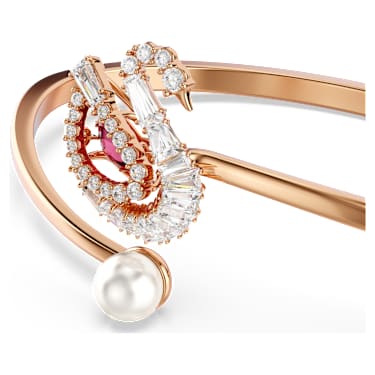 Swan 手鐲, 飛舞天鵝, 紅色, 鍍玫瑰金色調 - Swarovski, 5734556