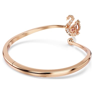 Swan 手鐲, 飛舞天鵝, 紅色, 鍍玫瑰金色調 - Swarovski, 5734556