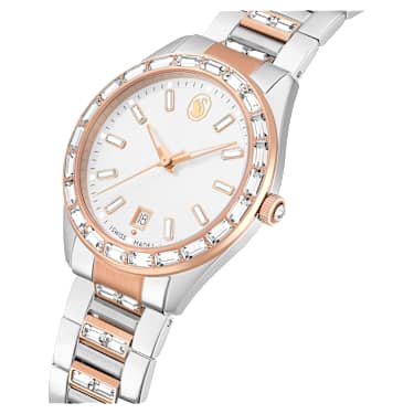 Matrix date watch, Swiss Made, Metal bracelet, Rose gold tone, Mixed metal finish - Swarovski, 5734663