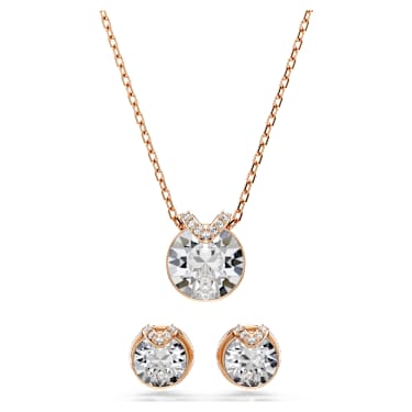 Bella V 套裝, 圓形切割, 白色, 18K 金（玫瑰金色）飾面 - Swarovski, 5734674