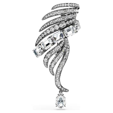 The Vienna Collection brooch, Feather, White, Ruthenium plated - Swarovski, 5735193