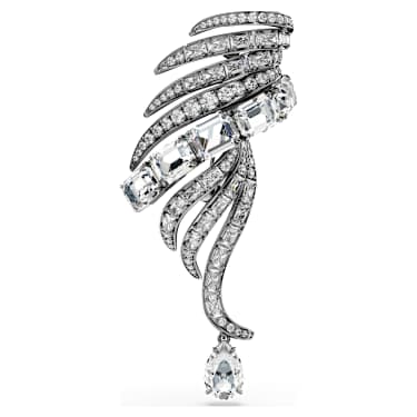 The Vienna Collection brooch, Feather, White, Ruthenium plated - Swarovski, 5735193