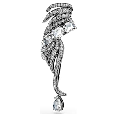 The Vienna Collection brooch, Feather, White, Ruthenium plated - Swarovski, 5735193