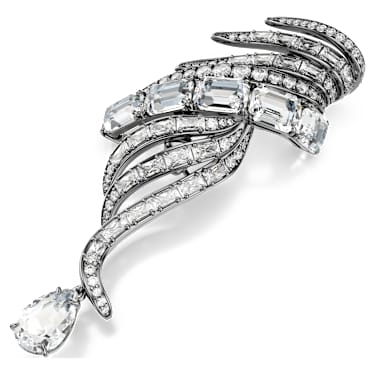 The Vienna Collection brooch, Feather, White, Ruthenium plated - Swarovski, 5735193