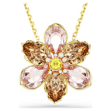 Idyllia 链坠和胸针, 混合切割, 花朵, 流光溢彩, 镀金色调 - Swarovski, 5735227