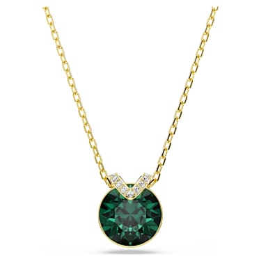 Bella V pendant, Round cut, Green, 18K gold finish - Swarovski, 5735387
