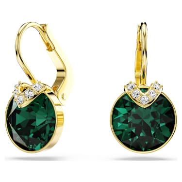 Bella V drop earrings, Round cut, Green, Gold-tone plated - Swarovski, 5735389