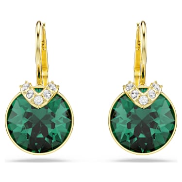 Bella V drop earrings, Round cut, Green, 18K gold finish - Swarovski, 5735389