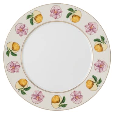 Idyllia dinner plate, Porcelain, Crystal print motif, Lily citron, Multicolored - Swarovski, 5735517
