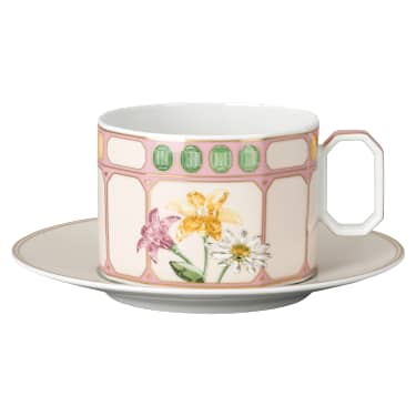 Idyllia combi cup with saucer, Porcelain, Crystal print motif, Bouquet, Multicolored - Swarovski, 5735525