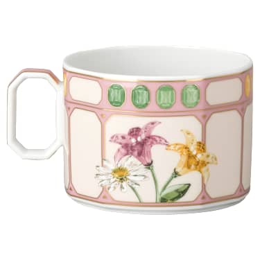 Idyllia combi cup with saucer, Porcelain, Crystal print motif, Bouquet, Multicolored - Swarovski, 5735525