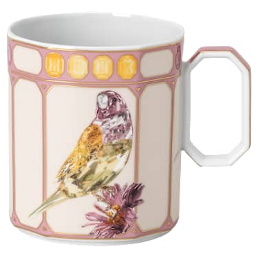 Idyllia mug, Porcelain, Crystal print motif, finch, Pink - Swarovski, 5735532