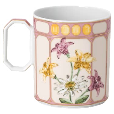 Idyllia mug, Porcelain, Crystal print motif, finch, Pink - Swarovski, 5735532
