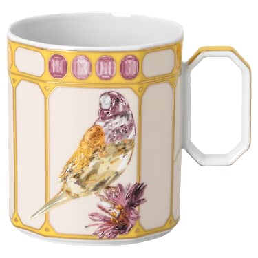 Idyllia mug, Porcelain, Crystal print motif, Finch, Yellow - Swarovski, 5735533