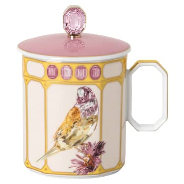 Idyllia mug, Porcelain, Crystal print motif, Finch, Yellow - Swarovski, 5735533