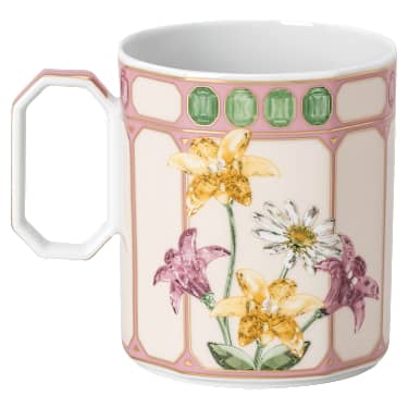 Idyllia mug, Porcelain, Crystal print motif, flycatcher, Pink - Swarovski, 5735535