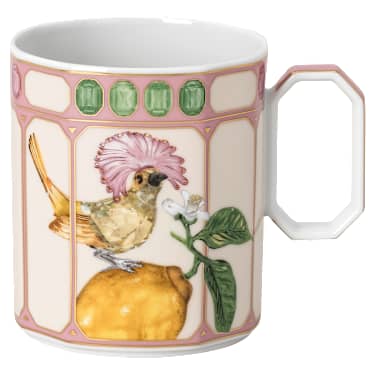 Idyllia mug, Porcelain, Crystal print motif, flycatcher, Pink - Swarovski, 5735535