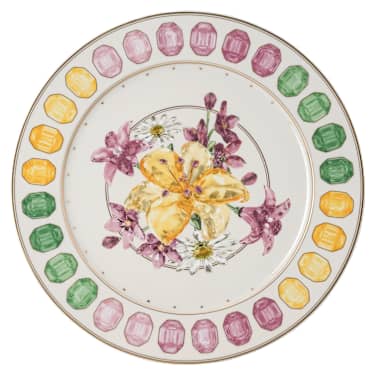Idyllia service plate, Porcelain, Crystal print motif, bouquet, Multicoloured - Swarovski, 5735539