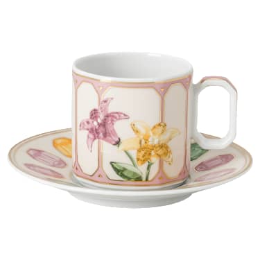 Idyllia espresso cup with saucer, Porcelain, Crystal print motif, citron, Multicoloured - Swarovski, 5735626