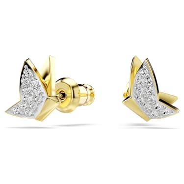 Idyllia Lilia 耳釘, 蝴蝶, 白色, 鍍金色色調 - Swarovski, 5736070