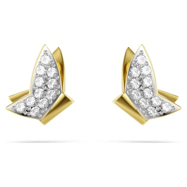 Idyllia Lilia 耳釘, 蝴蝶, 白色, 鍍金色色調 - Swarovski, 5736070