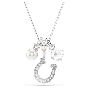 Symbolica pendant, Crystal pearl, Round cut, Pavé, Horseshoe, White, Rhodium plated - Swarovski, 5736247