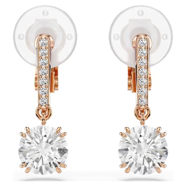 Stilla clip earrings, Round cut, Pavé, White, 18K rose gold finish - Swarovski, 5736940