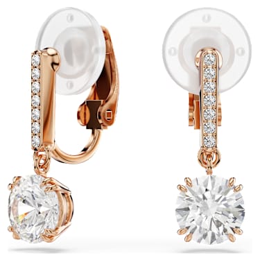 Stilla クリップイヤリング, ラウンドカット, パヴェ, ホワイト, 18Kローズゴールドコーティング - Swarovski, 5736940