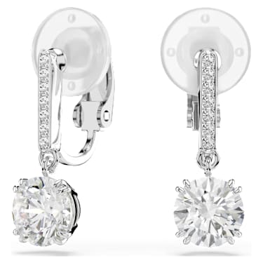 Stilla 클립 이어링, 라운드 컷, 파베, 화이트, 로듐 플래팅 - Swarovski, 5736942