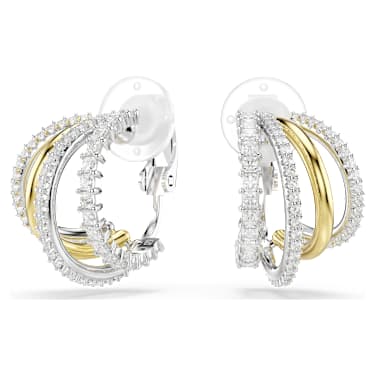 Hyperbola 클립 이어링, 믹스 컷, 화이트, 믹스 메탈 피니시 - Swarovski, 5736946