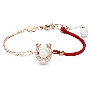Symbolica bracelet, Crystal pearl, Pavé, Horse shoe, White, Rose