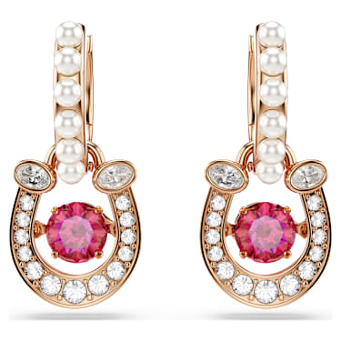 Pendientes Symbolica, Crystal Pearl, Talla redonda, Pavé, Herradura, Rojos, Baño tono oro rosa - Swarovski, 5736979