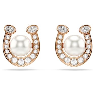 Symbolica 耳钉, 仿水晶仿珍珠，密镶, 马蹄铁, 白色, 玫瑰金色饰面 - Swarovski, 5736980