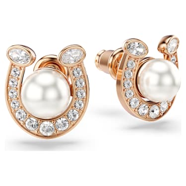 Symbolica 耳钉, 仿水晶仿珍珠，密镶, 马蹄铁, 白色, 玫瑰金色饰面 - Swarovski, 5736980