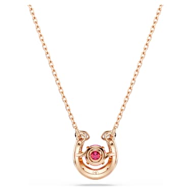 Symbolica pendant, Round cut, Pavé, Horse shoe, Red, 18K rose gold finish - Swarovski, 5736981